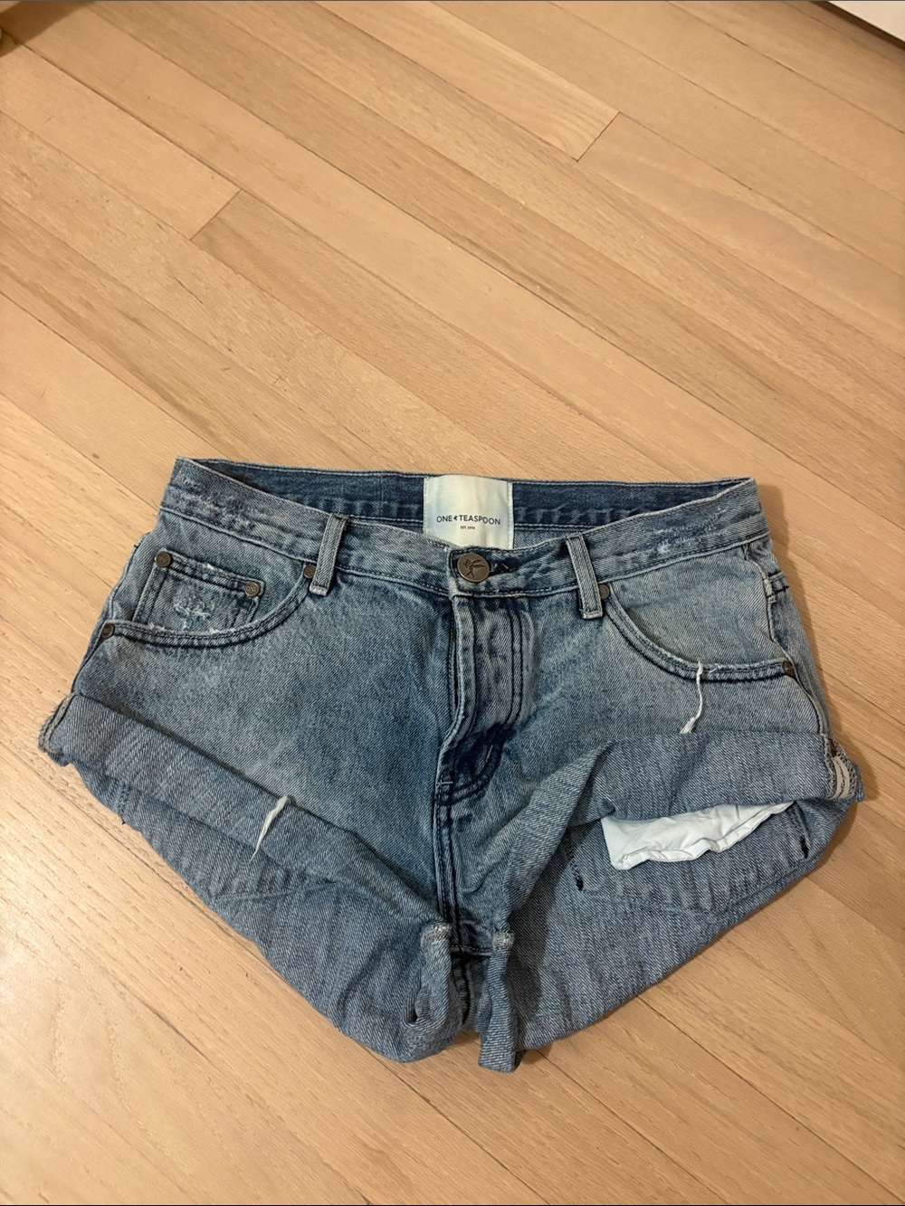 One Teaspoon Light Blue Distressed Denim Cutoff Shorts